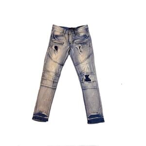 M. Society Distressed Denim Moto Jeans Ripped Knee Patches Kid's Size 16‎
